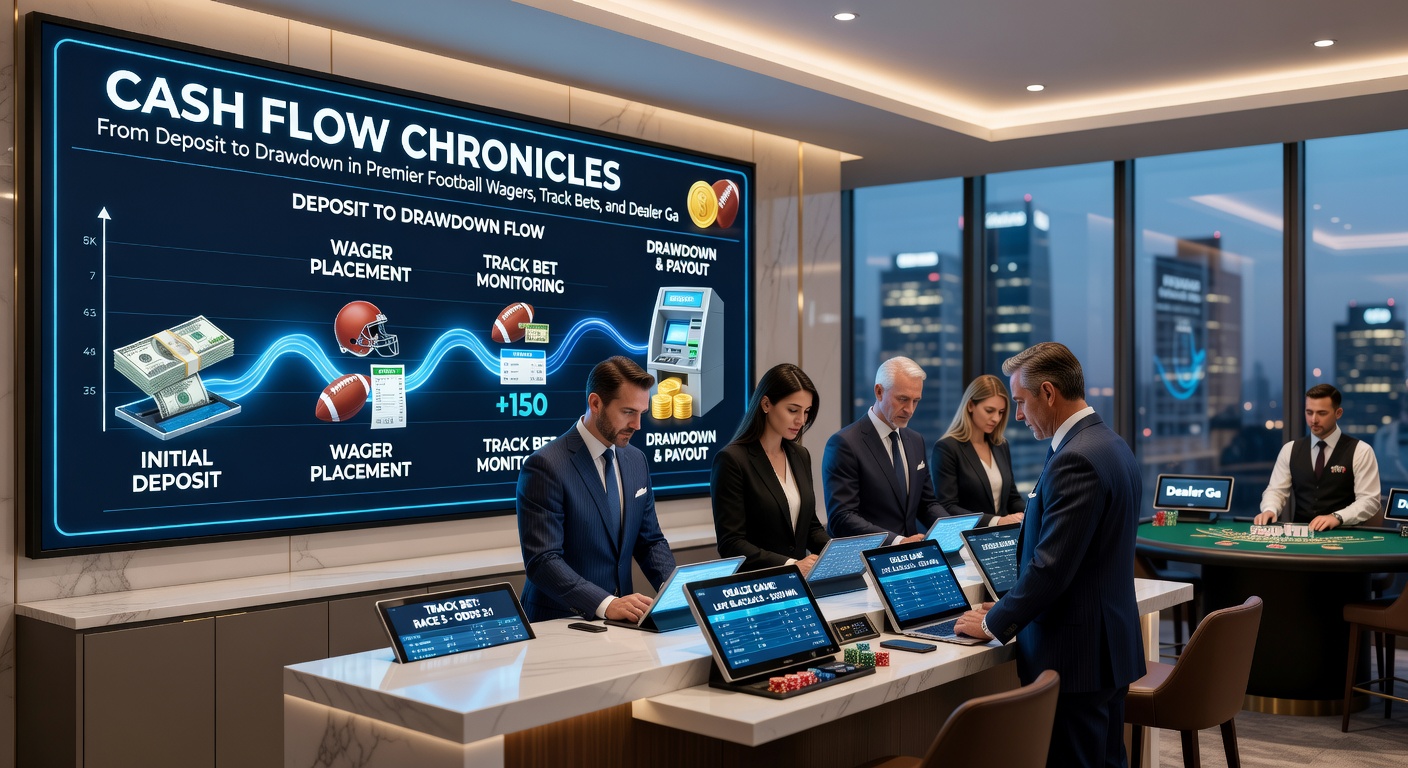Infographic illustrating wagering flows in soccer matches, horse races, and live dealer games with money icons moving through stages
