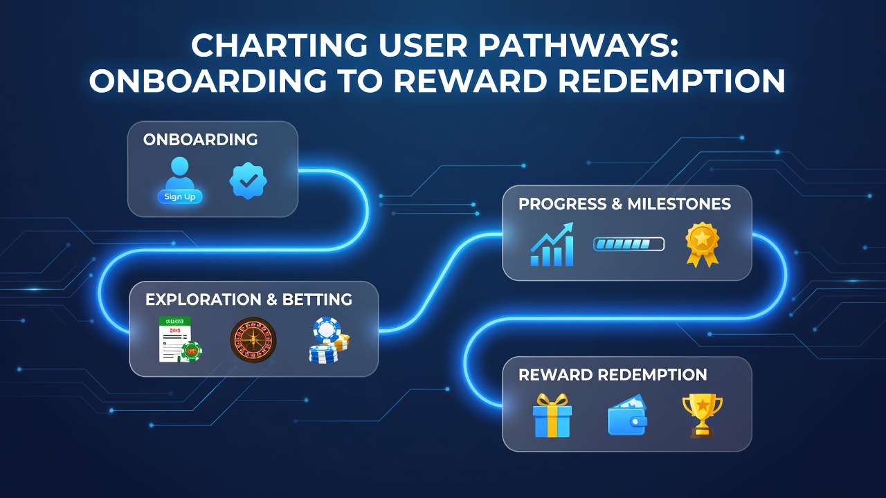 Digital interface showing user onboarding flow with account setup screens and verification steps in a betting app
