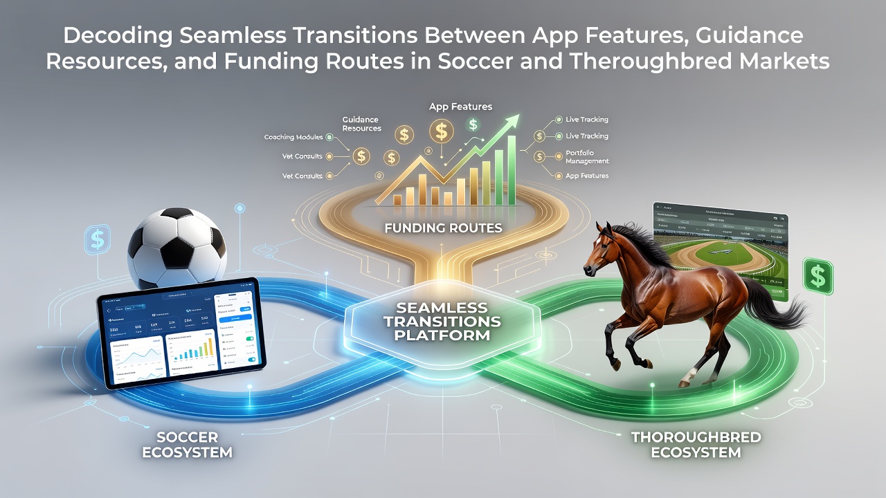 Digital interface showing app features for soccer and horse racing markets