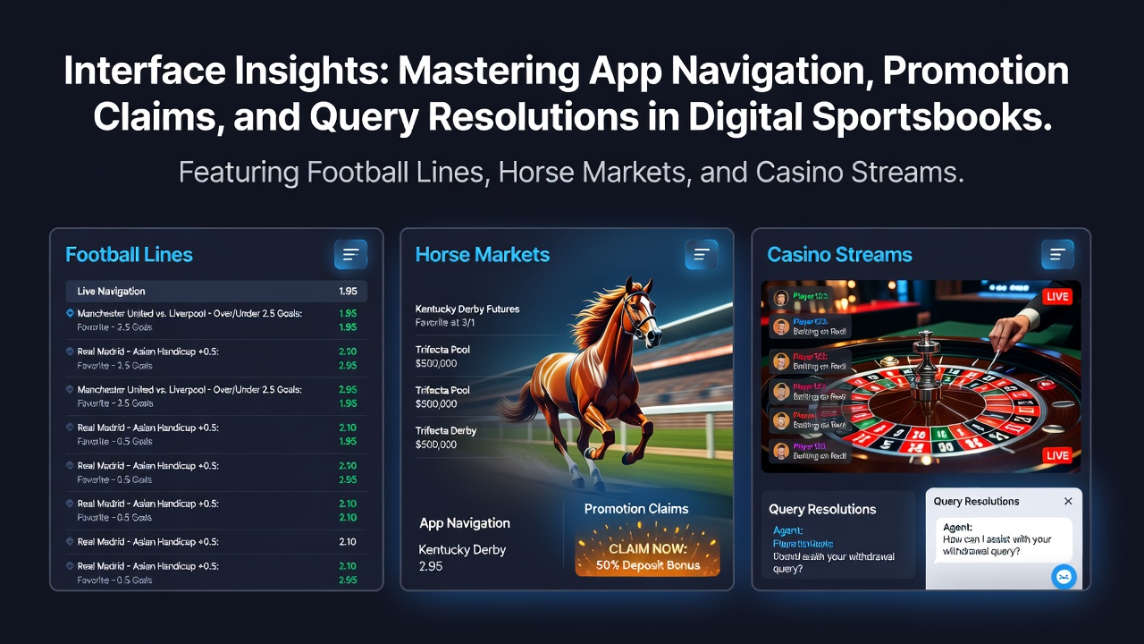Digital sportsbook app interface showing football lines and navigation menus