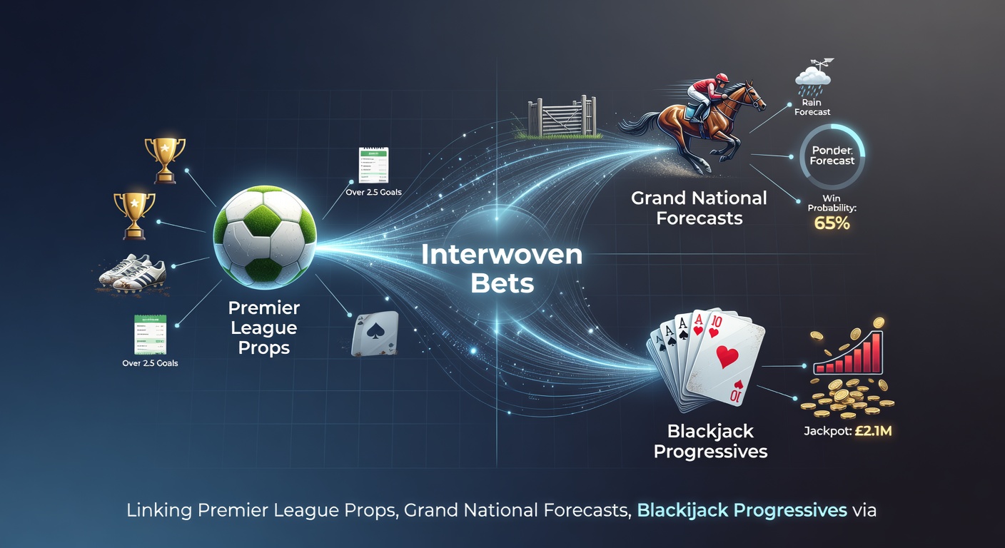 Dynamic split-screen image capturing a Premier League player celebrating a goal, Grand National horses leaping Becher's Brook, and a blackjack hand hitting a progressive jackpot, interwoven with mobile app interfaces, promo banners, and secure payout symbols