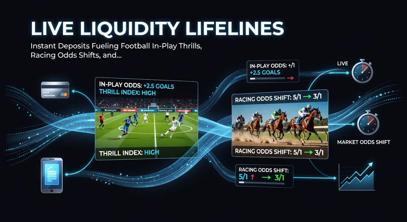 Live horse racing odds board shifting dramatically during a race, overlaid with instant deposit confirmation screen