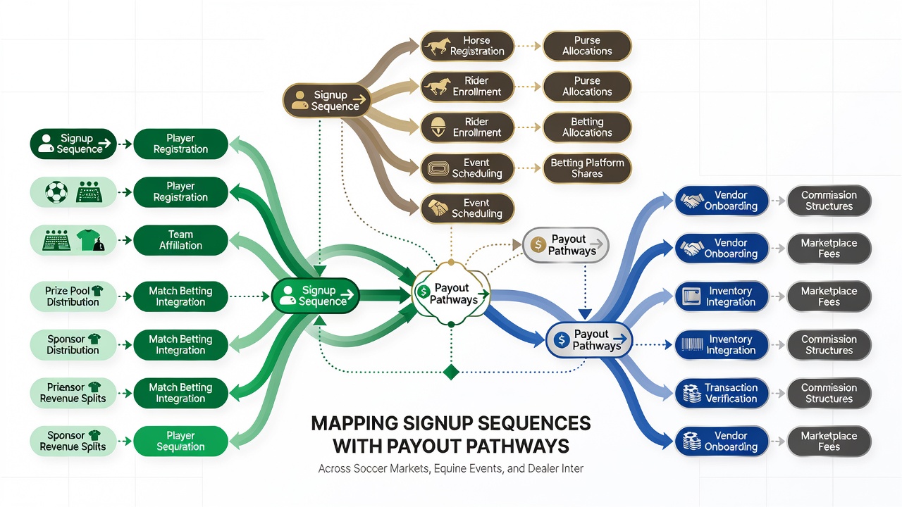 Flowchart illustrating payout pathways in equine and dealer betting environments