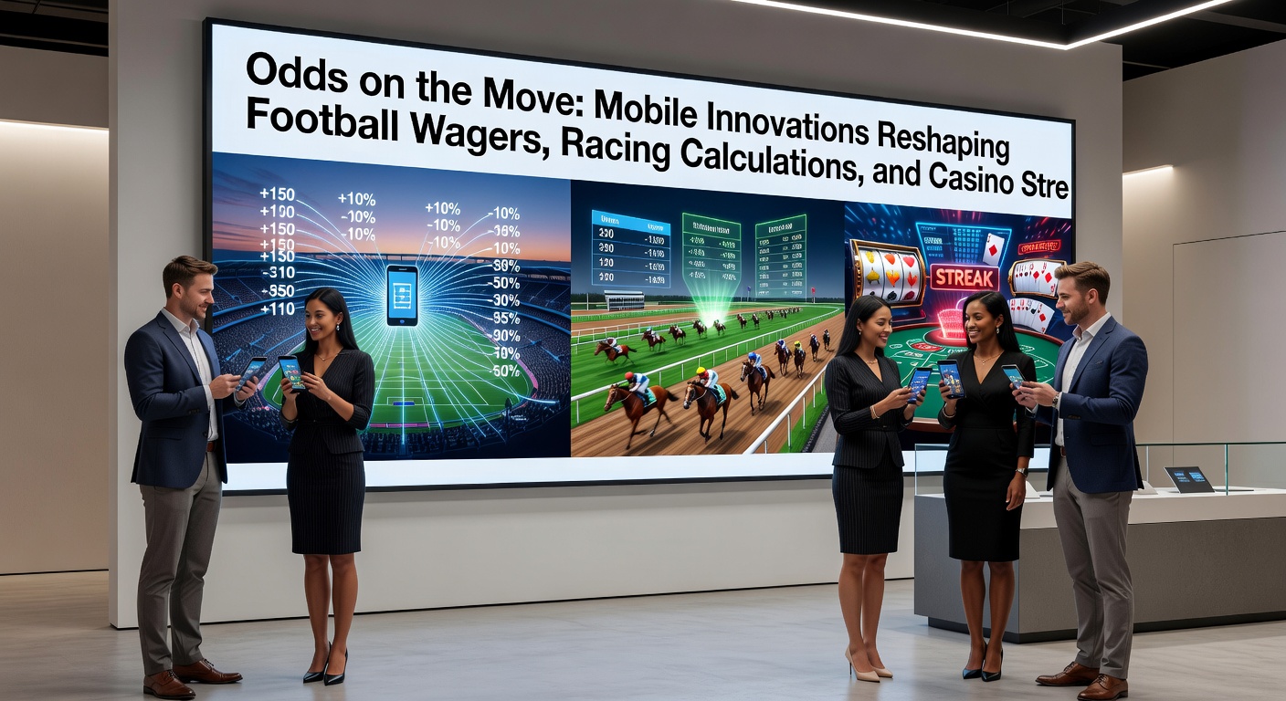 Tablet interface showing horse racing odds calculator with live track data and mobile streaming of casino dealers