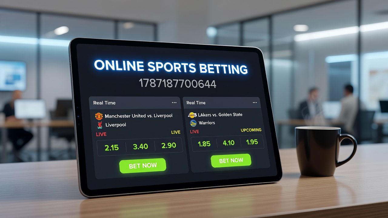 Diverse group of people using tablets and smartphones to place sports bets in a modern lounge setting