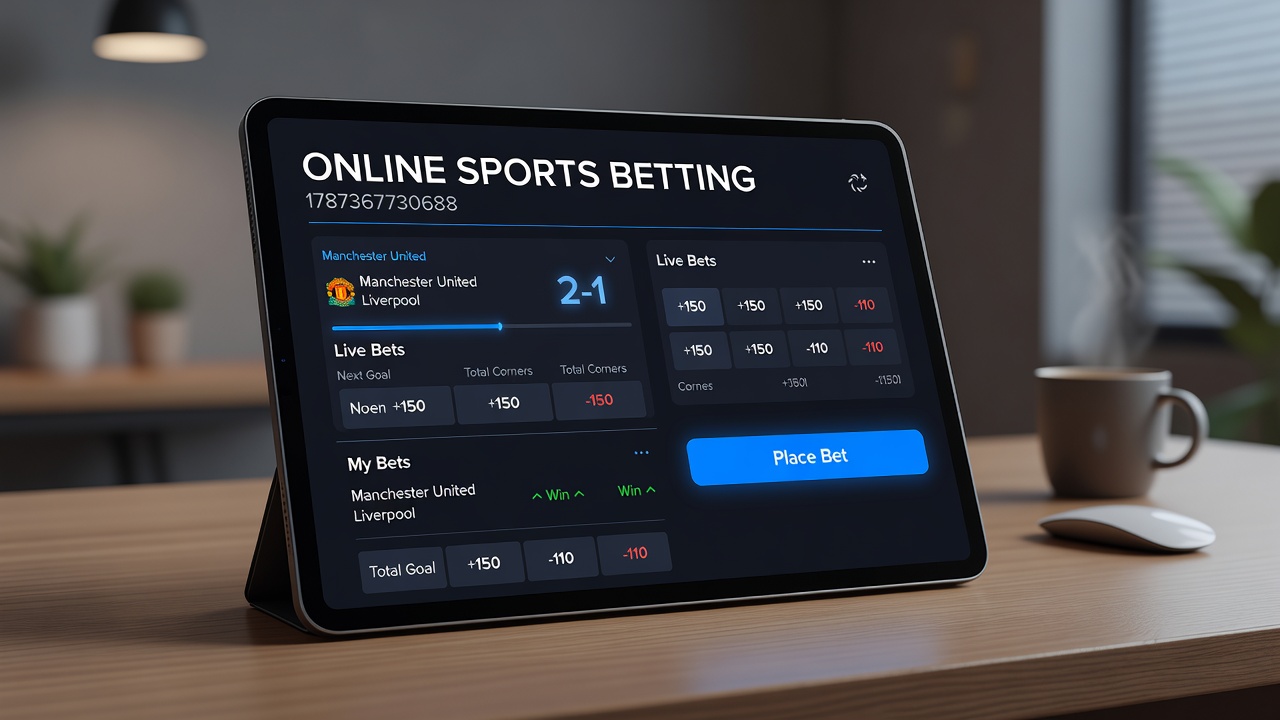 Live sports event with betting options overlay on digital screen