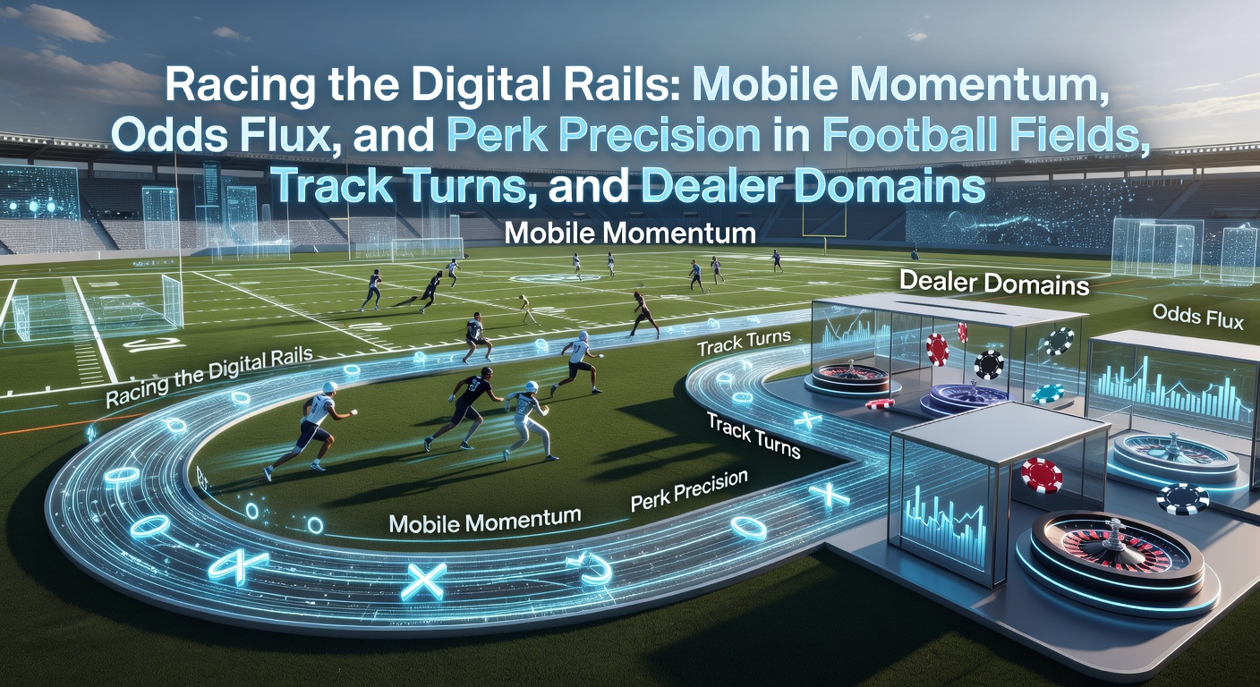 Dynamic digital betting scene showing mobile phones tracking football matches, horse races, and live casino dealers with fluctuating odds displays
