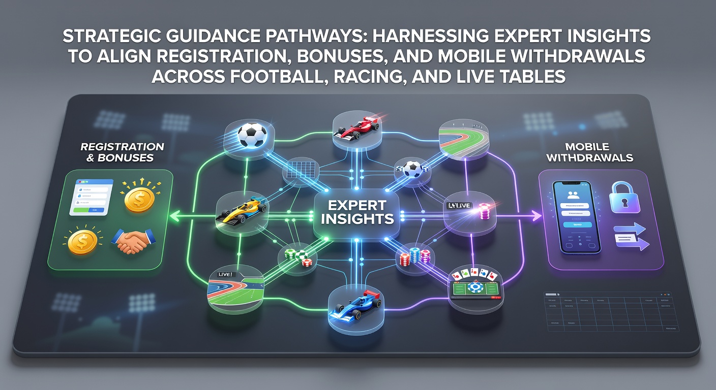 Strategic guidance diagram showing alignment of registration processes, bonuses, and mobile withdrawals across football, racing, and live tables